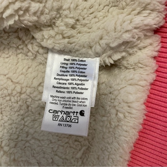 Carhartt Youth M 10-12 Coat Duck Canvas Girls Sherpa Lined Hooded Jacket Pink - Picture 7 of 13